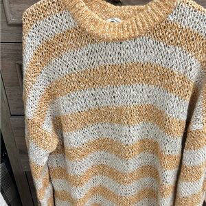 Striped Knit Sweater - Cream and Tan